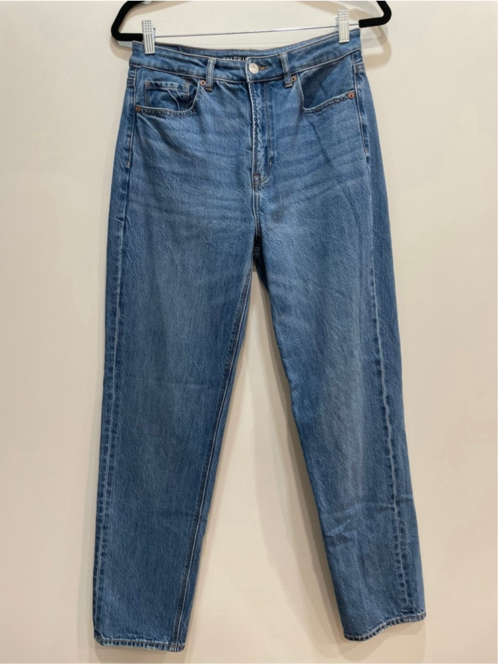 American Eagle Mom Straight Leg Jeans Size 6 Long High Rise Stretch Waist